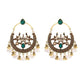 Zenat Retro Green Carved Pearl Tassel Jhumka