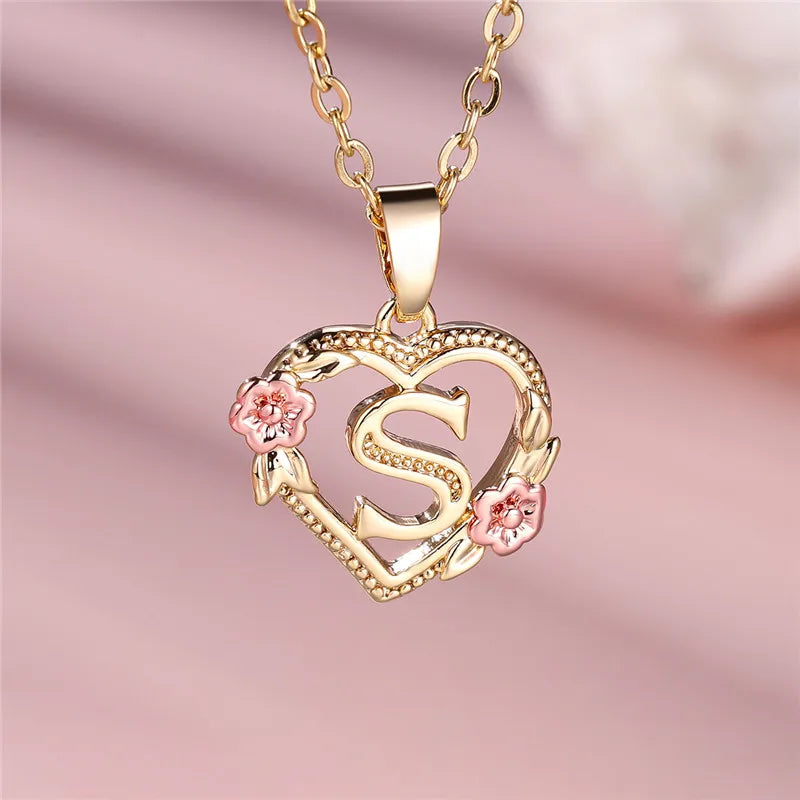 Zenat A-Z Letter Flower Gold Pendant Necklace