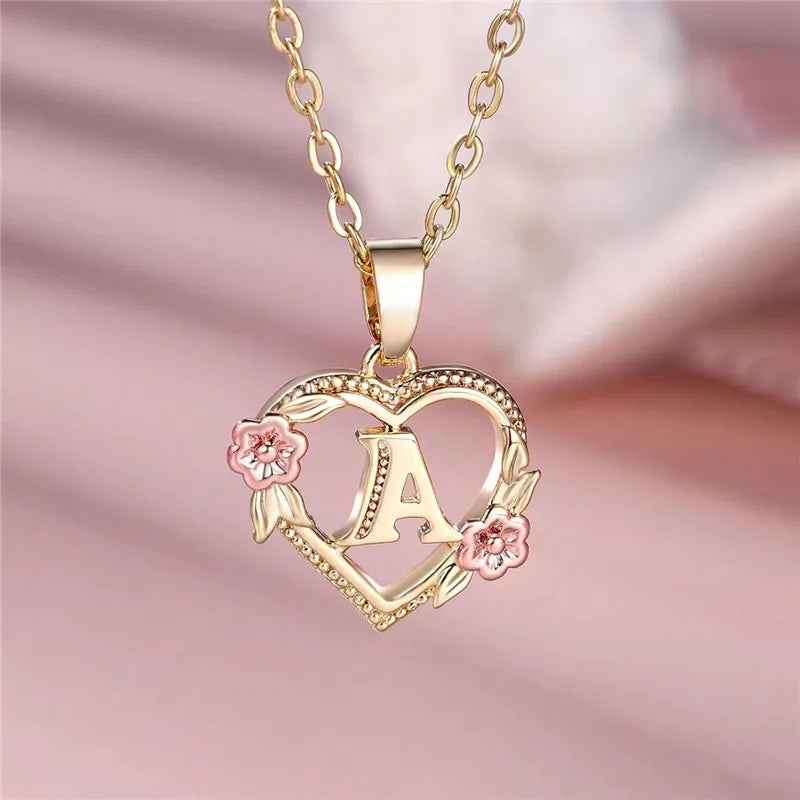Zenat A-Z Letter Flower Gold Pendant Necklace