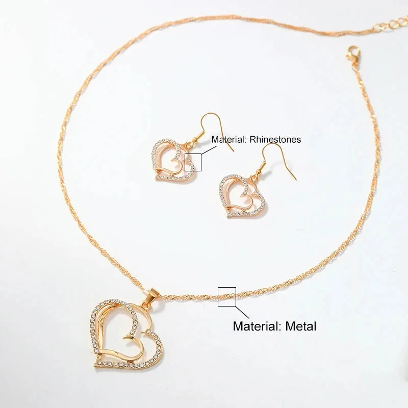 Zenat 3 Pcs Set Heart Shaped Jewelry Set Of Earrings Pendant Necklace