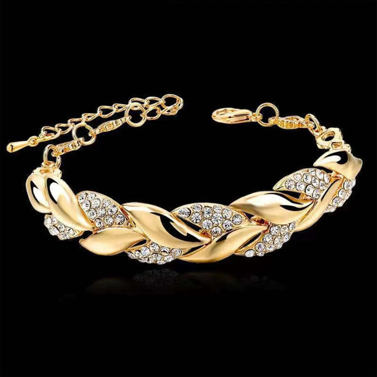 Zenat Leaf Bracelet Shining Crystal Adjustable