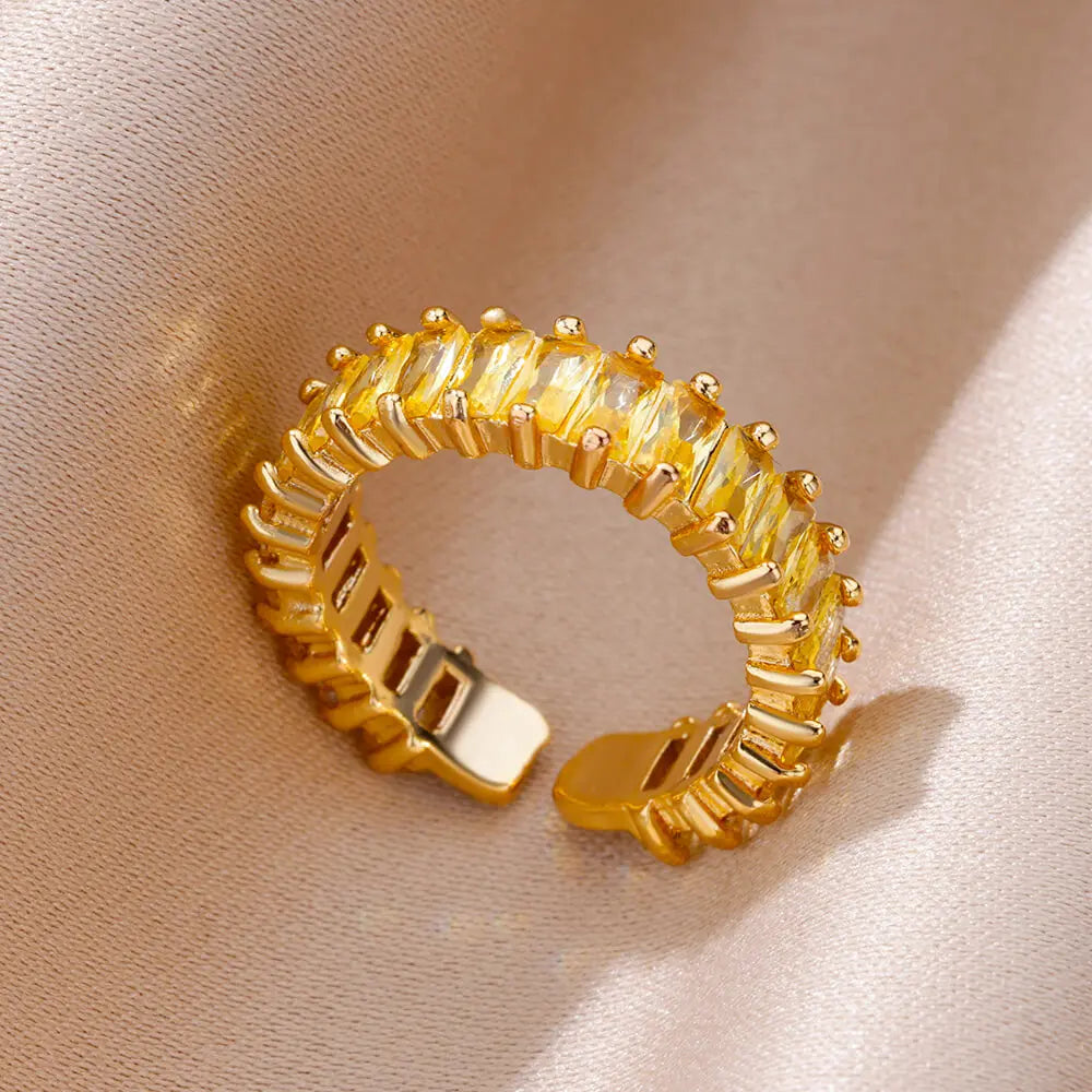 Colorful Cubic Zircon Open Ring For Women Stainless Steel Gold Color Square Rings Bohemian Romantic couple Jewelry Gifts