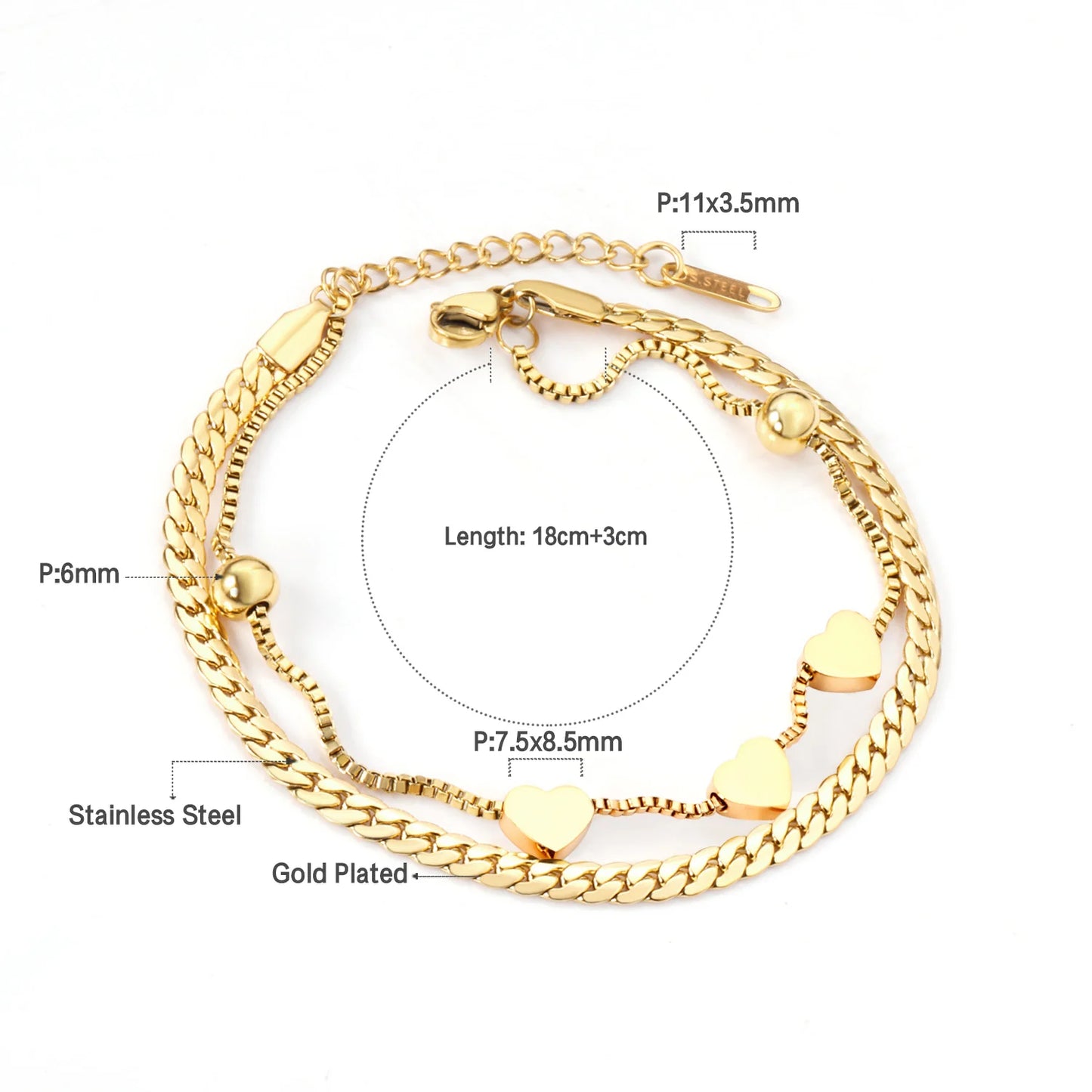 Zenat Stainless Steel Heart Coin Charm Bracelet for Women