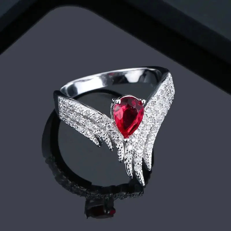 Zenat Elegant Red Corundum Ring with Large Zircon