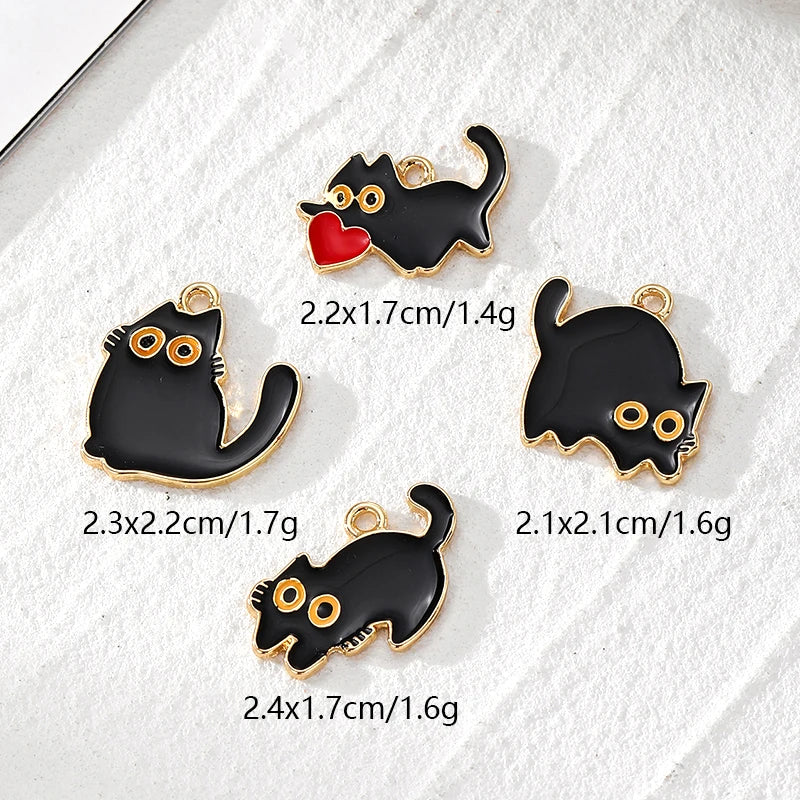 Zenat 10pcs Black Cat Enamel Charm Set