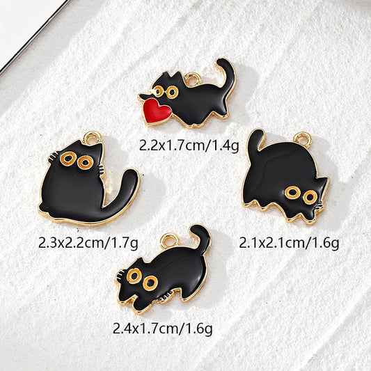 Zenat 10pcs Black Cat Enamel Charm Set