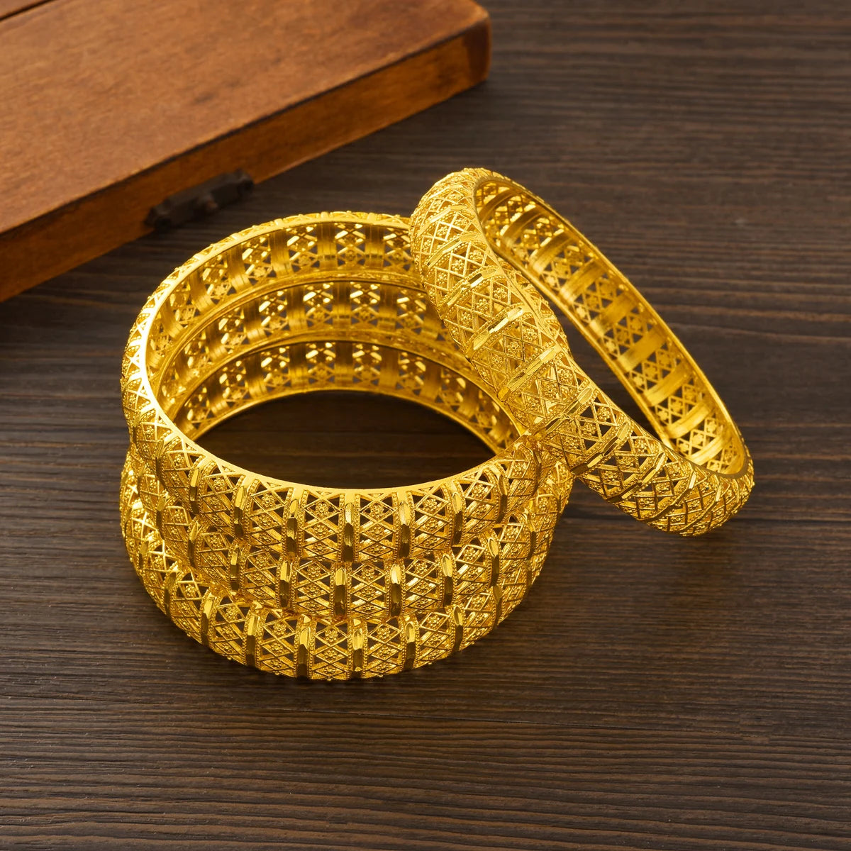 24K gold plated Bangles Hollowed Design Adjustable