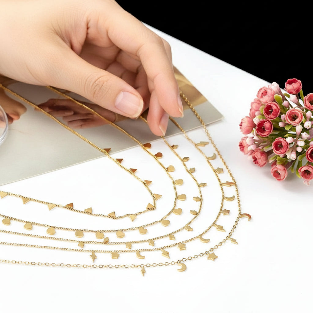 Zenat Golden Chains Necklaces Star Heart Stainless Steel