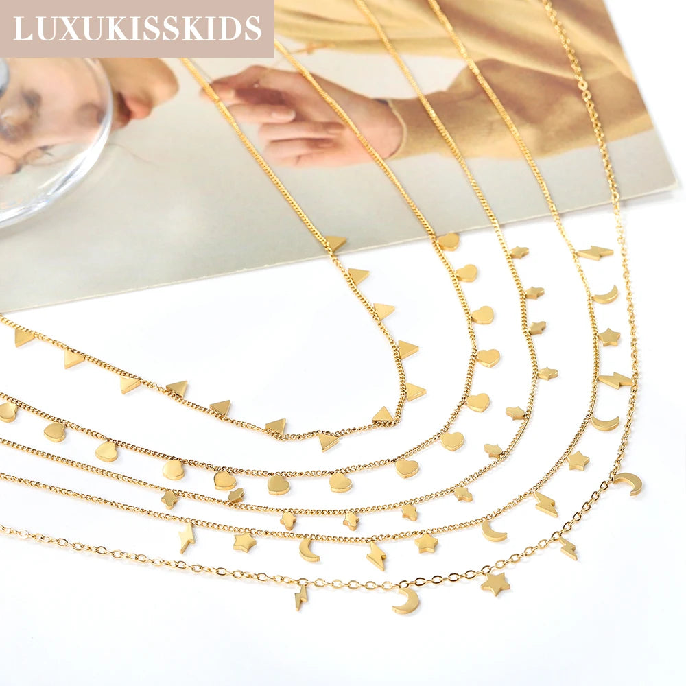 Zenat Golden Star Heart Bohemian Chain Necklace