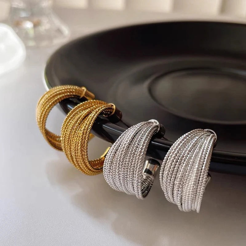 Zenat Big Hoop Earrings – Geometric Layered Luxury Drop