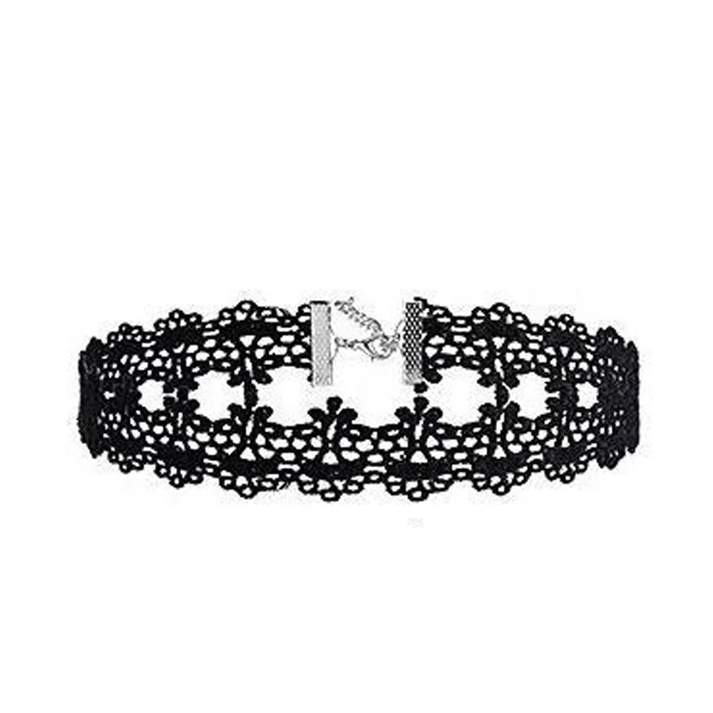 Zenat Neo-Gothic Black Lace Punk Choker Necklace