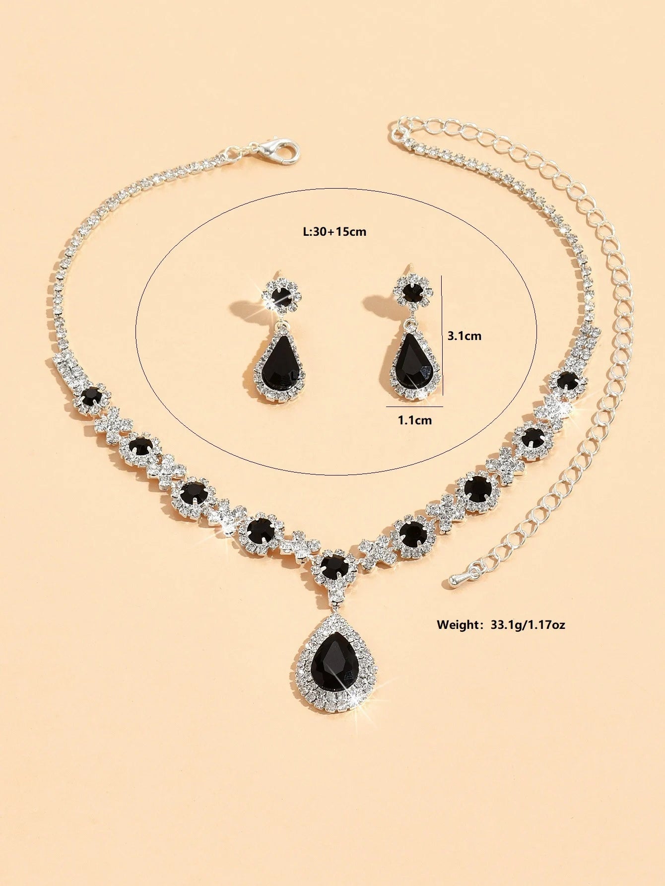 Zenat 3PC Water Drop Copper Chain Jewelry Set
