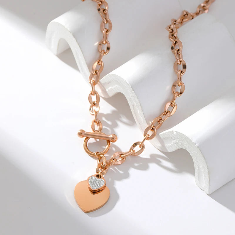 Zenat Double Heart Necklace Bracelet 316 Stainless Steel