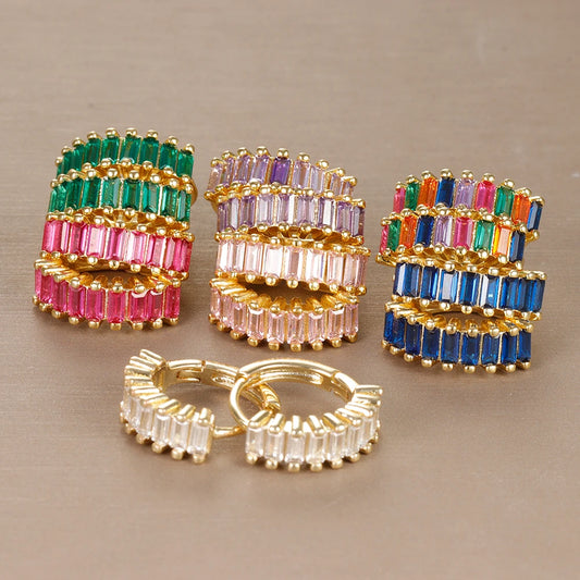 Vintage Stainless Steel Circle Hoop Earrings For Women Colorful Cz Crystal Huggie Ear Buckle Wedding Jewelry Gift aretes mujer