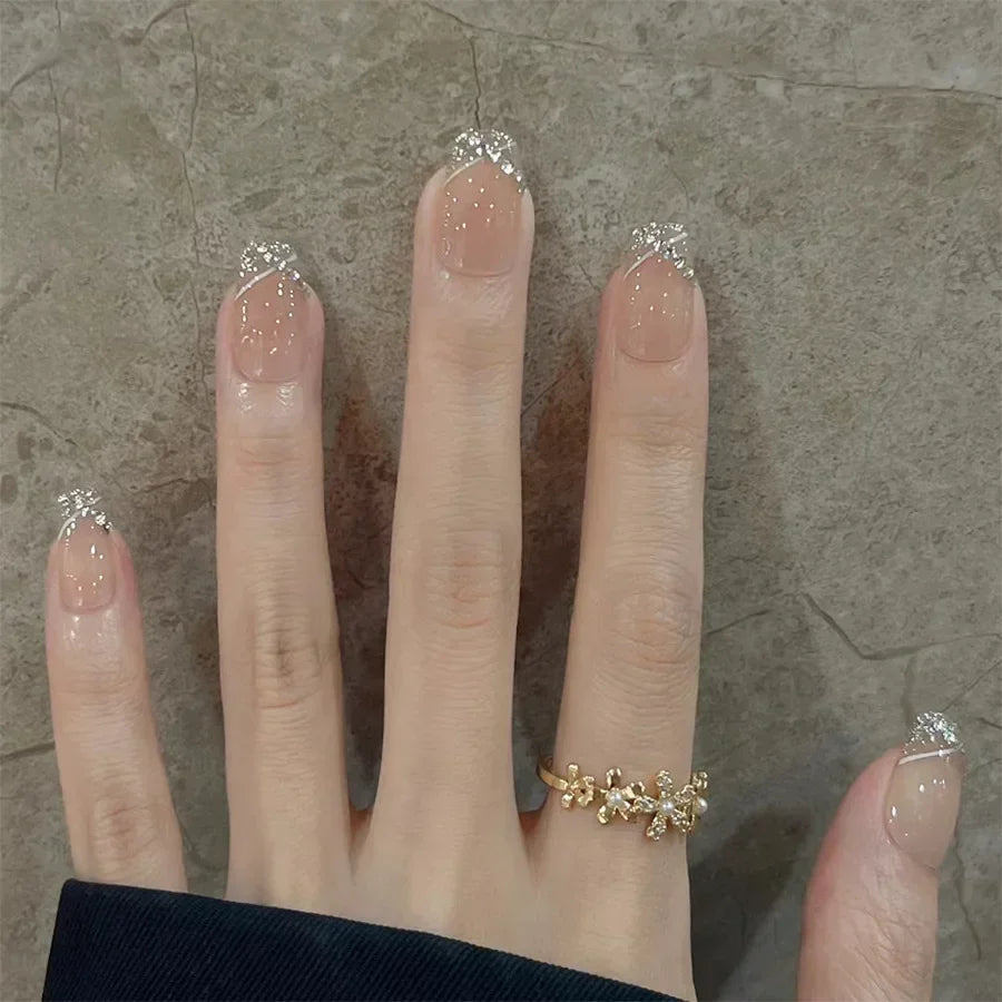 Zenat 24Pcs Glitter Diamond Press-On Nails