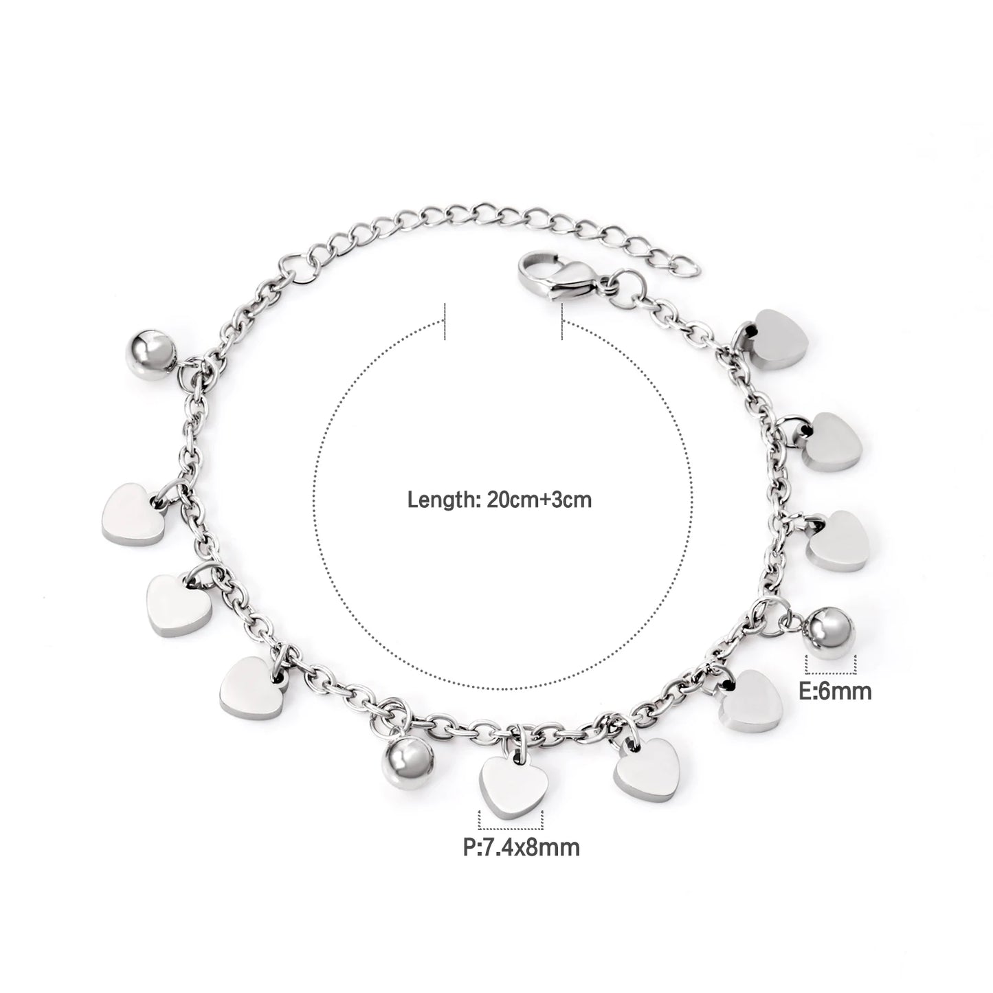 Zenat Stainless Steel Heart Coin Charm Bracelet for Women