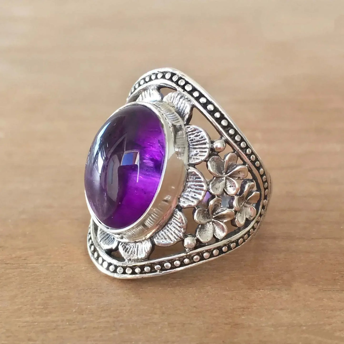 Zenat Purple Cubic Zirconia Square Crystal Ring
