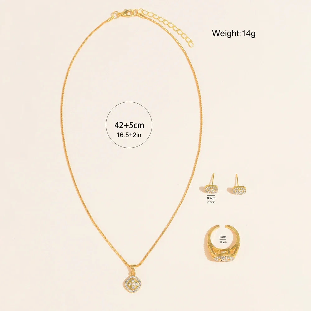 Zenat Quartz Watch Gold Luxury Ring Necklace Earring Set