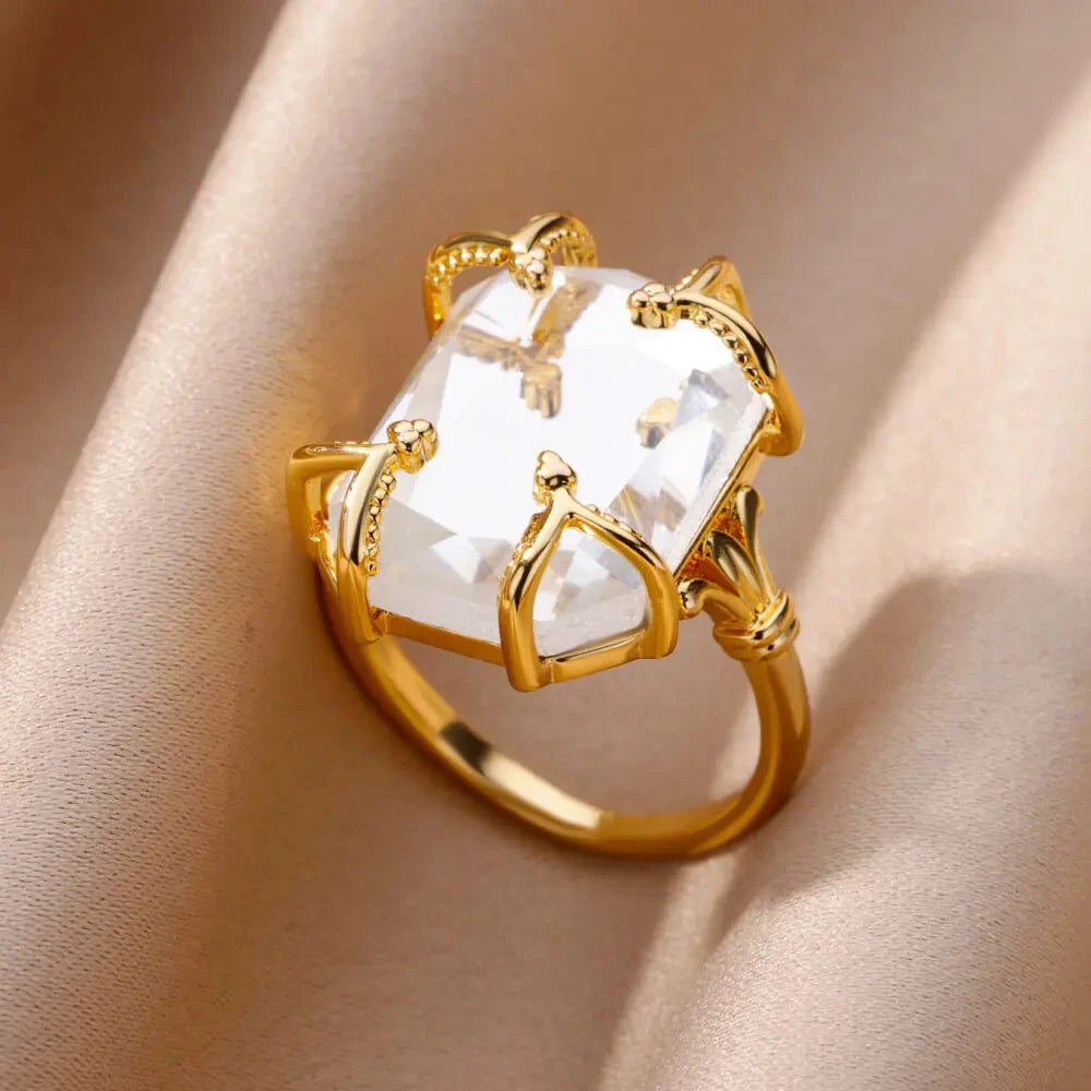 Zenat Gold Zircon Adjustable Stainless Steel Ring