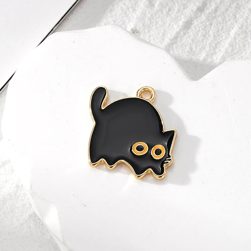 Zenat 10pcs Black Cat Enamel Charm Set