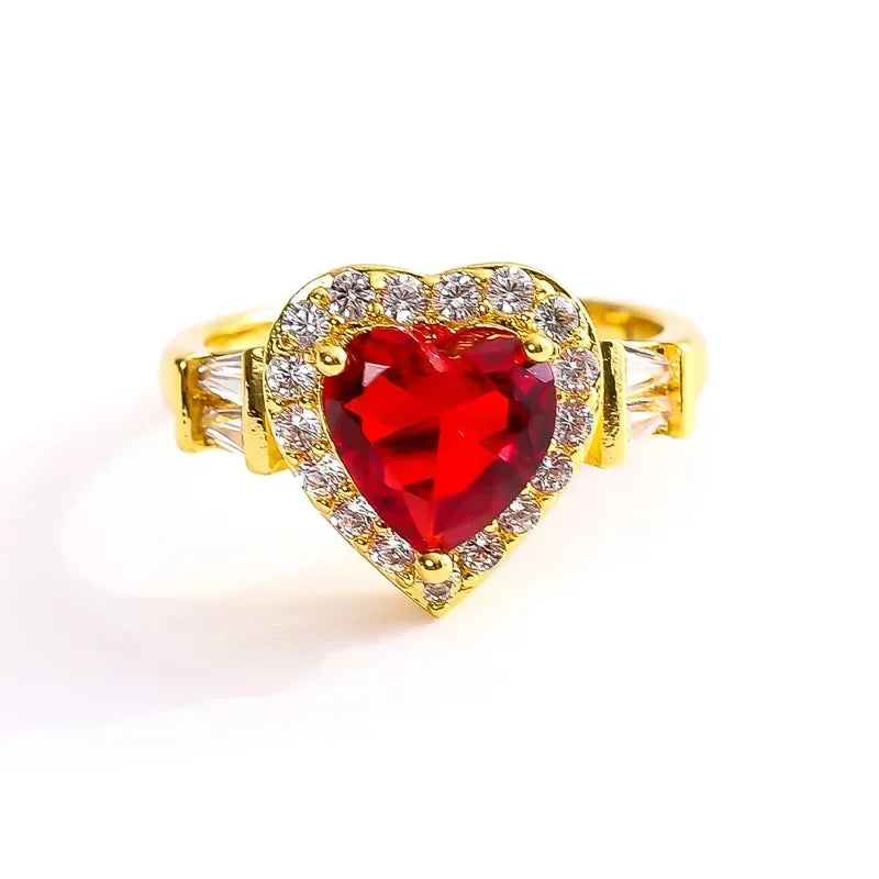 2025 European and American Red Cubic Zirconia Ring, Oval Geometric Fashion Temperament Elegant and Dazzling Jewelry Accessories