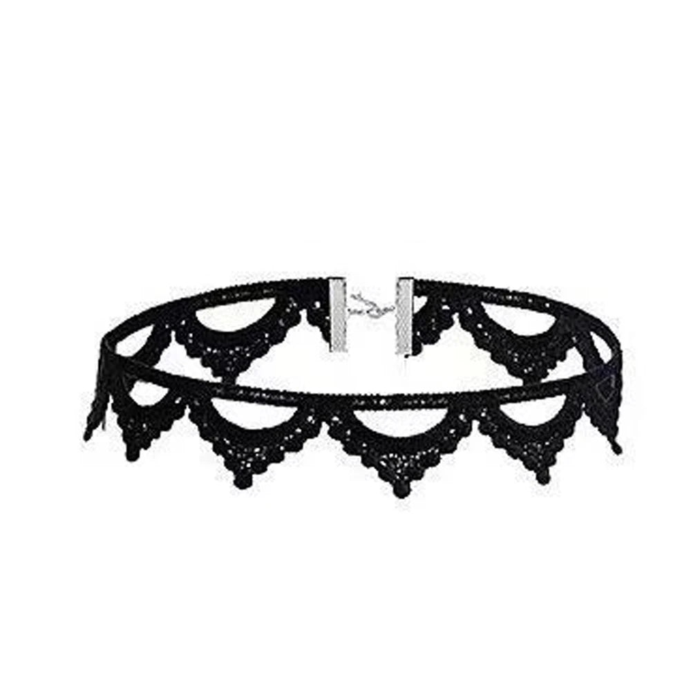 Zenat Neo-Gothic Black Lace Punk Choker Necklace