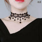 Zenat Gothic Black Lace Crystal Choker Necklace