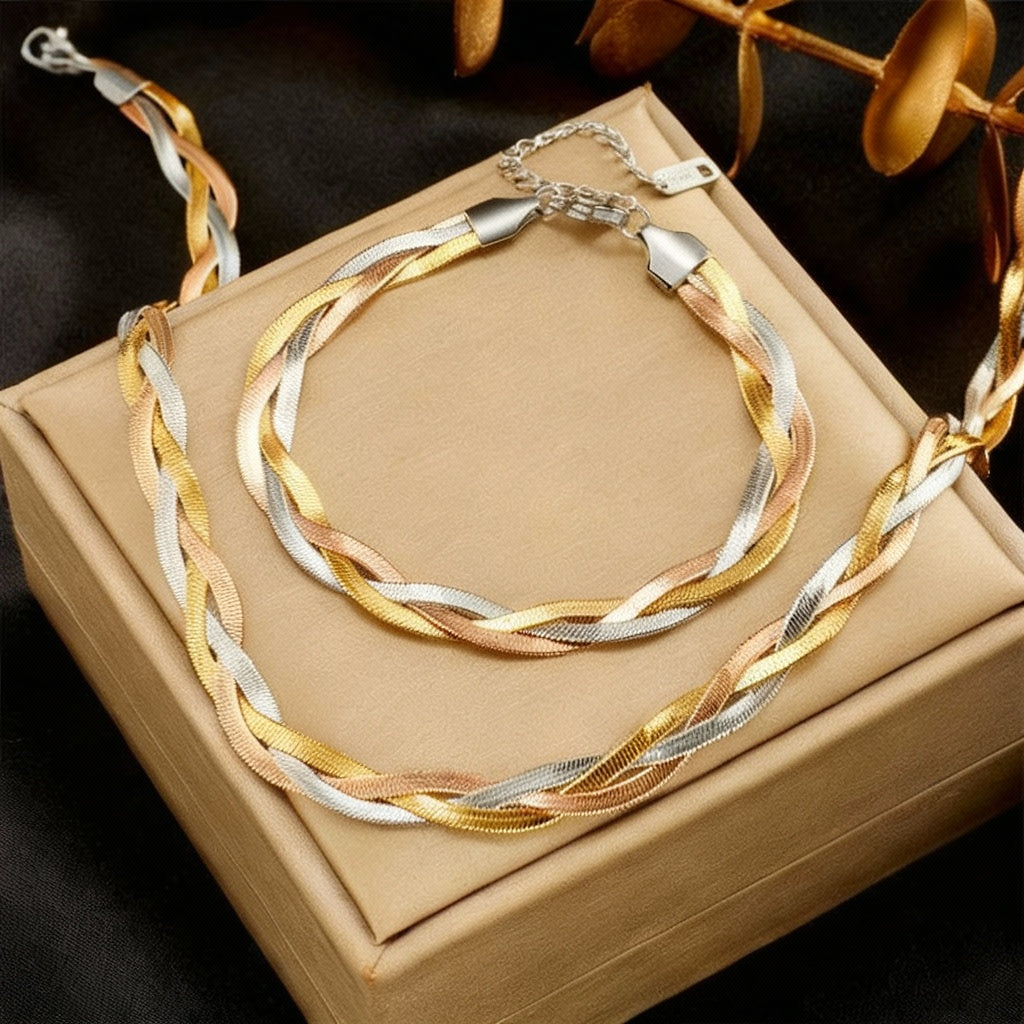 Zenat Stainless Steel Crossover Chain Necklace Bracelet