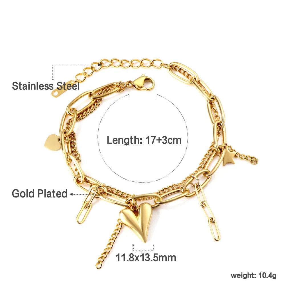 Zenat Stainless Steel Heart Coin Charm Bracelet for Women