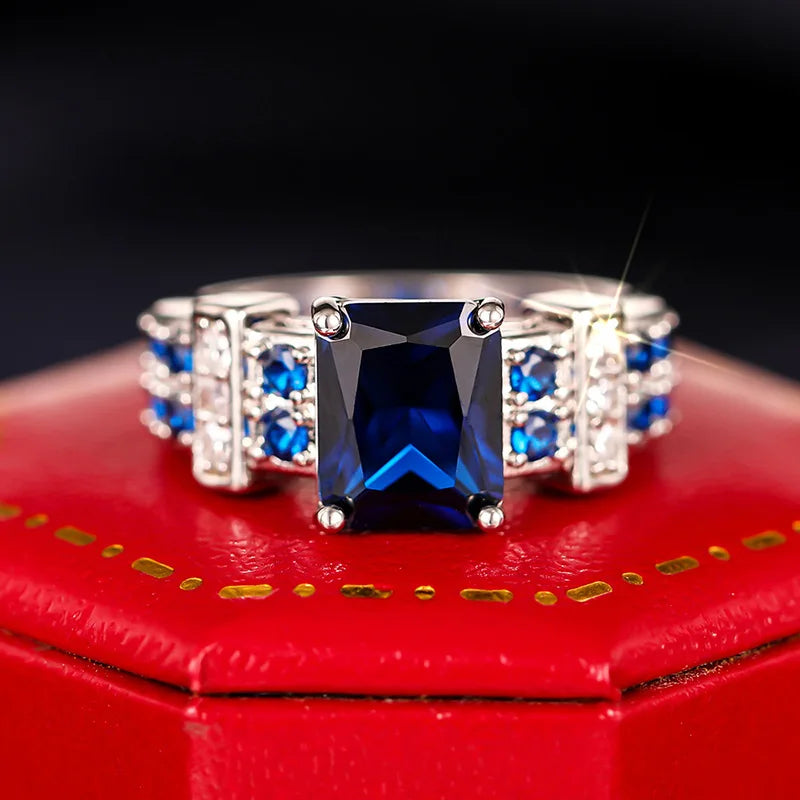 Zenat Blue Cube Zircon Elegant Ring