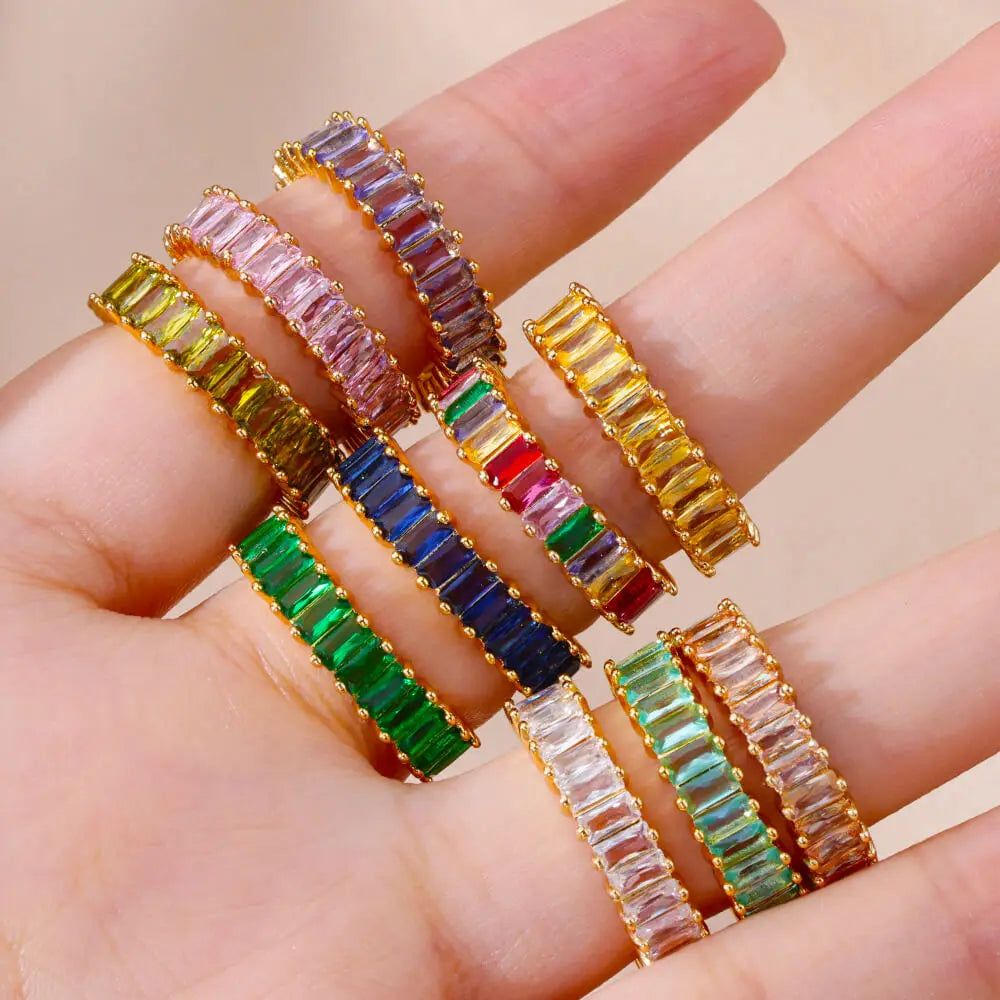 Colorful Cubic Zircon Open Ring For Women Stainless Steel Gold Color Square Rings Bohemian Romantic couple Jewelry Gifts
