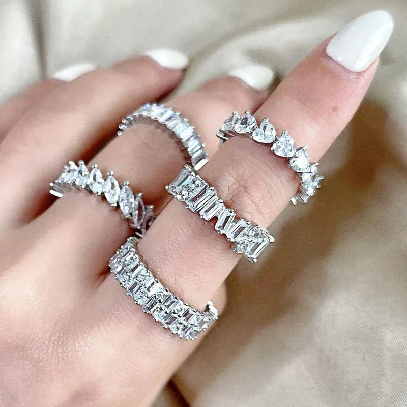 Luxury Female White Crystal Stone  Ring Irregular Zirconia Wedding Rings for Women Trendy Geometric Zircon Engagement Ring