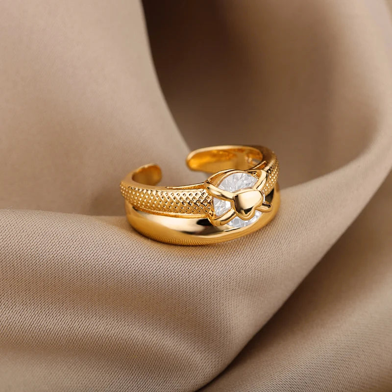 Zenat Heart Gold Plated Adjustable Ring