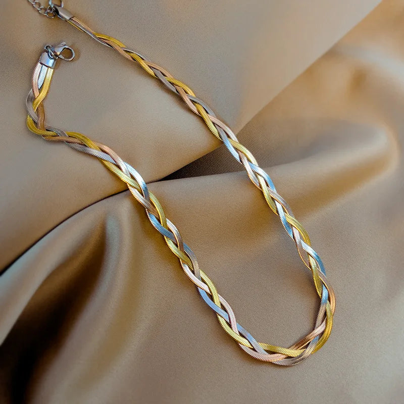 Zenat Stainless Steel Crossover Chain Necklace Bracelet
