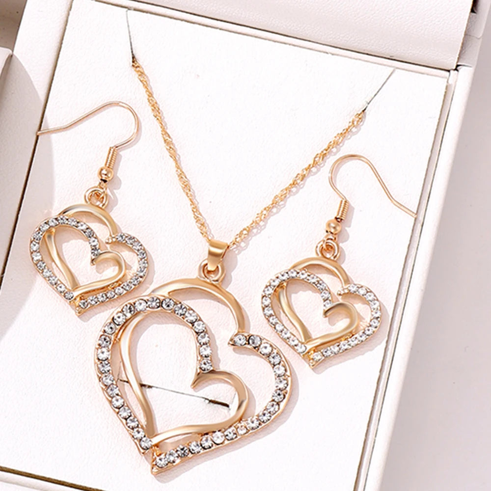 Zenat 4-piece Women Jewelry Set Creative Heart Diamond Necklace