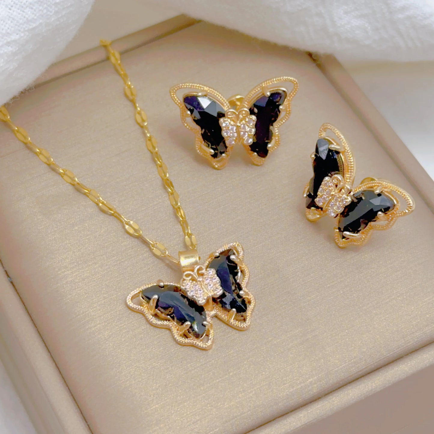 Zenat Cute Micro-Inlaid Butterfly Necklace & Earrings Set
