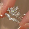 Zenat 2PCS Fairy Crystal Adjustable Crown Rings