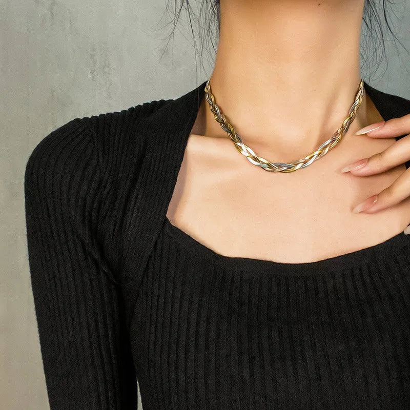 Zenat Stainless Steel Crossover Chain Necklace Bracelet
