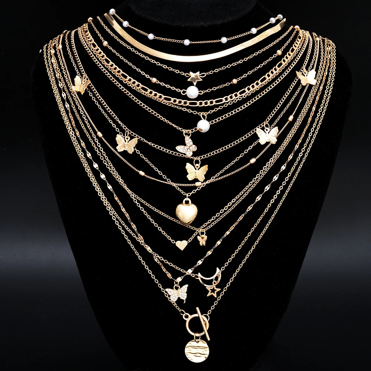 Zenat Stackable Butterfly Heart Star Pearl Moon Pendant