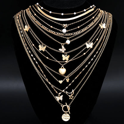 Zenat Stackable Butterfly Heart Star Pearl Moon Pendant