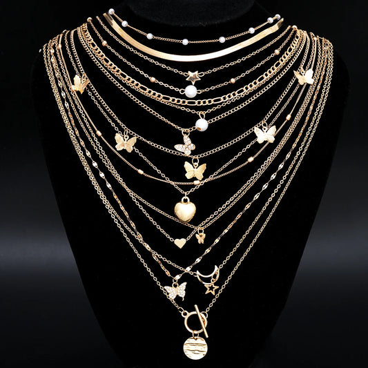 Zenat Stackable Butterfly Heart Star Pearl Moon Pendant