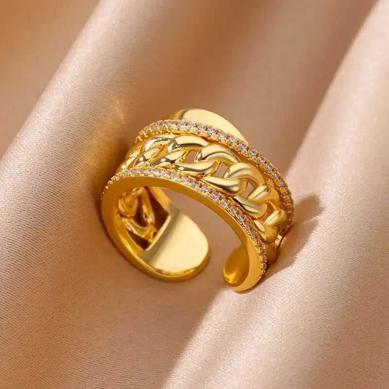 Zenat Zircon Heart Gold Adjustable Ring