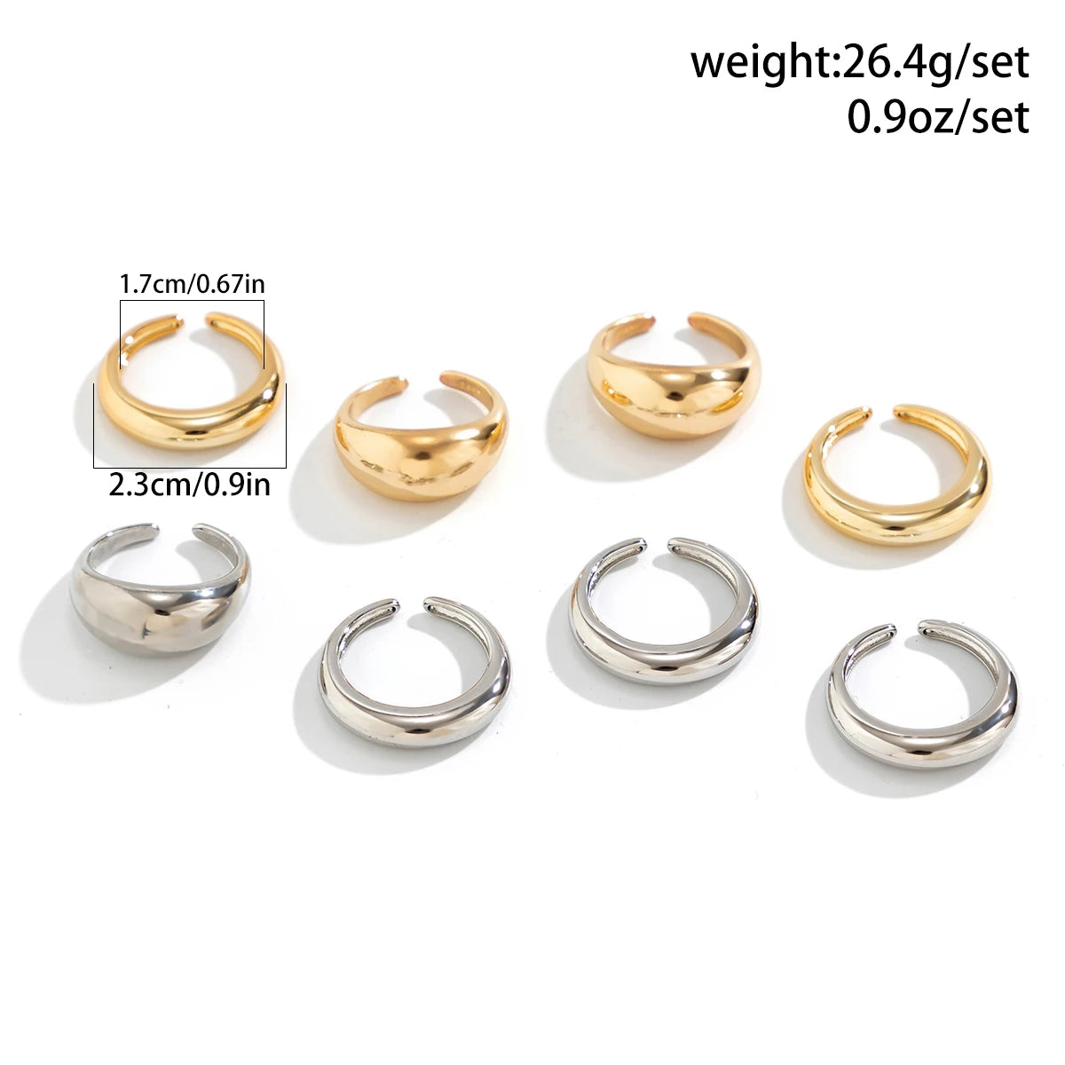 Zenat 8-Piece Chunky Mixed Metal Rings Set