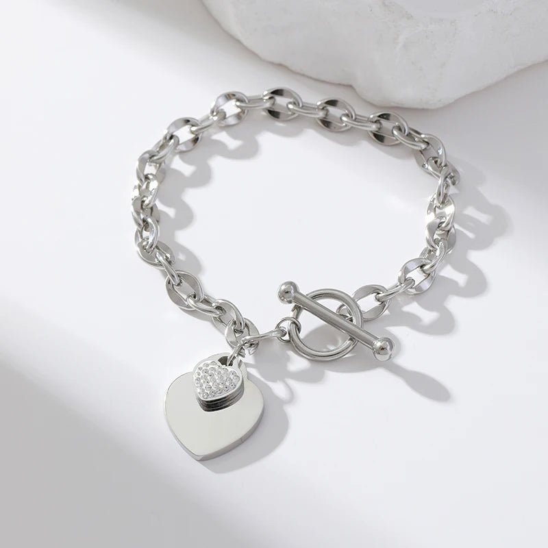 Zenat Double Heart Necklace Bracelet 316 Stainless Steel