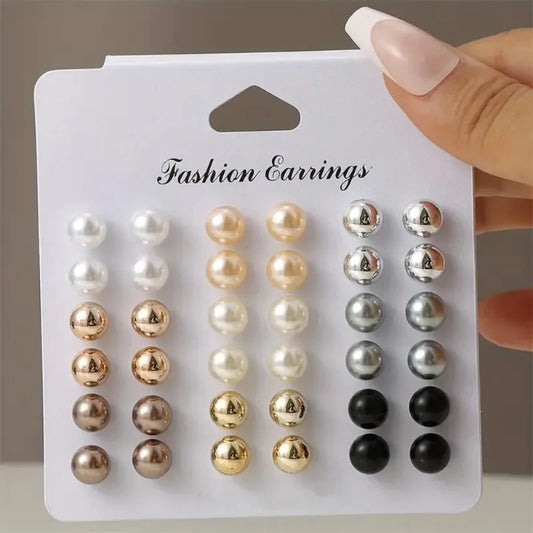 Zenat 18 Pairs Pearl Earrings – Lightweight Daily Wear