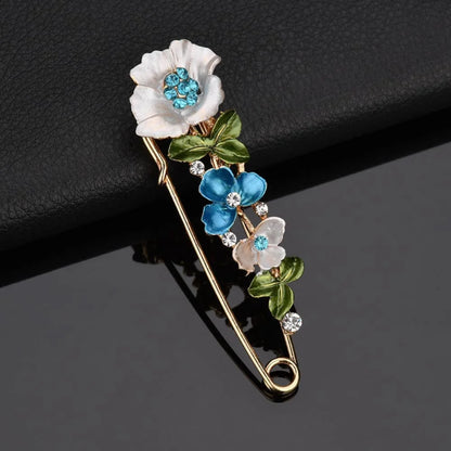 Zenat Rhinestone Flower & Leaf Lapel Pin Brooches