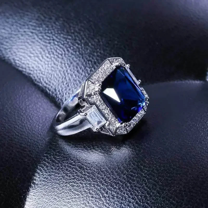2025 New Blue Cube Zircon Ring Fashionable and Elegant High End Women's Bridal Wedding Luxury Personalized Jewelry Accessories