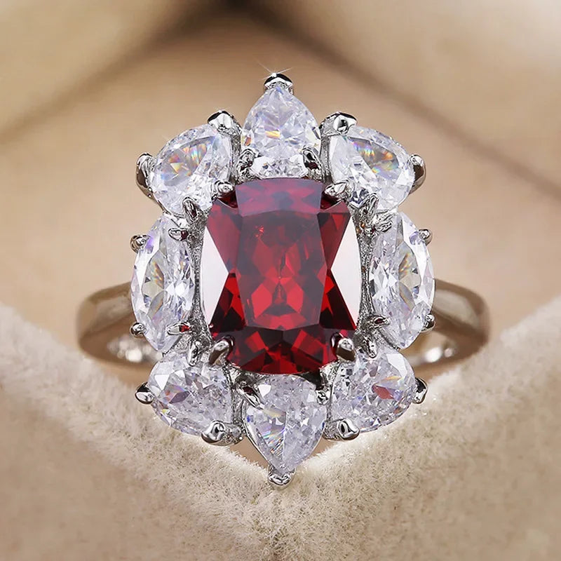 Zenat Elegant Red Corundum Ring with Large Zircon