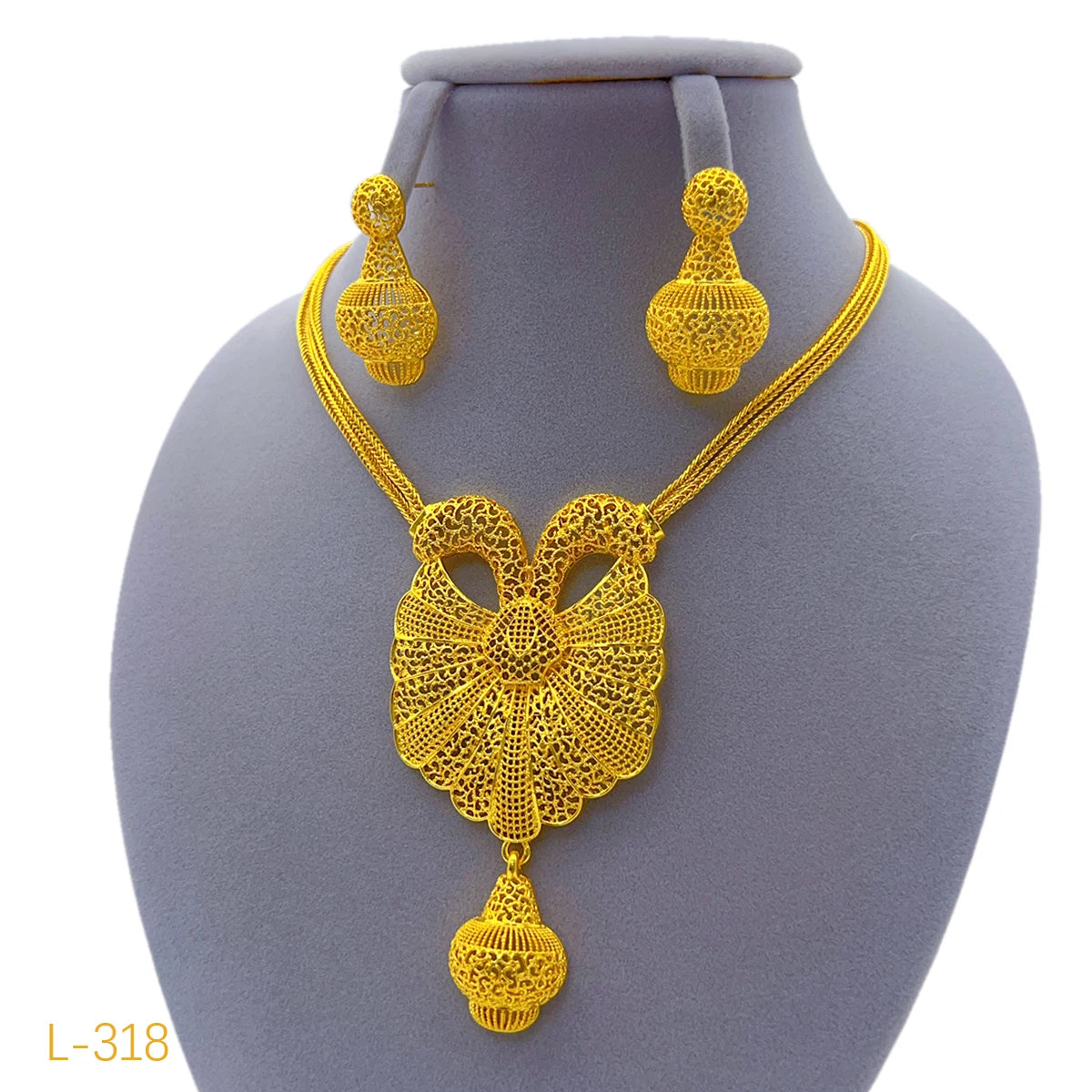 Zenat Dubai style 24K Gold Color Necklace Earring Jewelry Set For Women