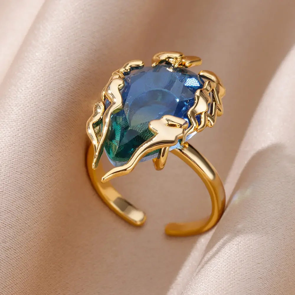 Zenat Gold Zircon Adjustable Stainless Steel Ring